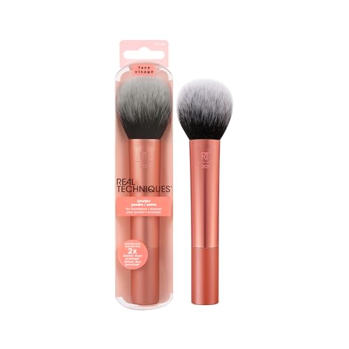 Real Techniques Ultra Plush Powder Makeup Brush, For Setting Powder, Bronzer, & Blush, Sheer, Buildable Coverage, Large, Fluffy Powder Brush, Vegan