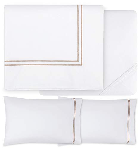 Sferra Grande Hotel Sheet Set - Queen - White/Taupe