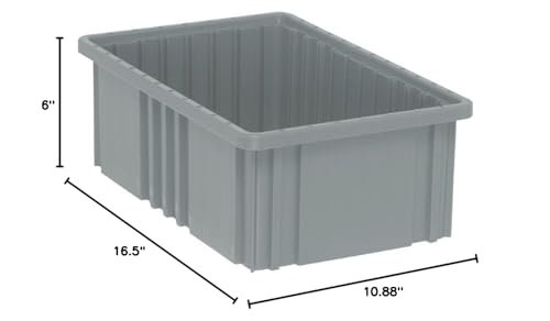 Quantum Storage DG92060GY Dividable Grid Storage Container, 16-1/2" L x 10-7/8" W x 6" H, Gray (Pack of 8)