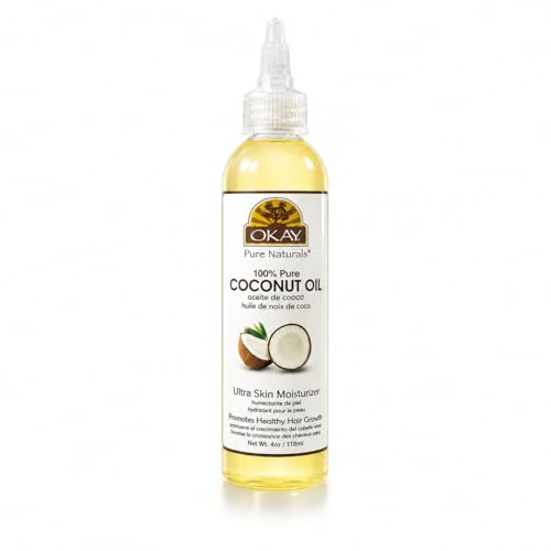 OKAY 100% Pure Coconut Oil for Hair & Skin - Coconut Oil for Women & Men, Perfect for Hair & Body, for Massage & Moisturizer, Natural - 4 fl oz