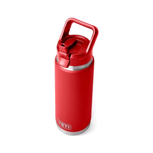 YETI Rambler 26 oz Bottle, Vacuum Insulated, Stainless Steel with Color Matching Straw Cap, Rescue Red