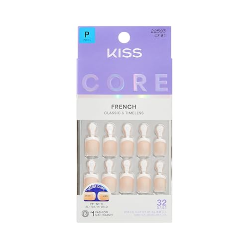 Kiss Core, Press On Nails, Nail glue included, 'Perfection', White, Petite Size, Squoval Shape, Includes 32 Nails, 2g Glue, 1 Manicure Stick, 1 Mini Beauty & Personal Care KISS