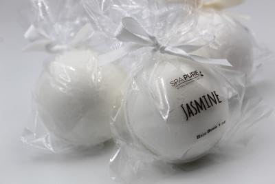 Spa Pure Jasmine Bath Bombs: 3 Luxury Bath Bomb Fizzies, Large 5 oz, Made with Shea Butter, Ultra Moisturizing, (15 oz Total Weight), Great for Dry…