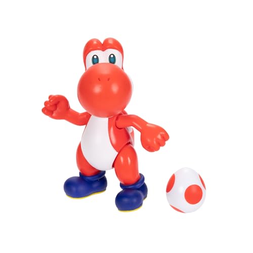 Nintendo Super Mario 4-Inch Red Yoshi Poseable Figure with Red Egg Accessory. Ages 3+ (Officially licensed)