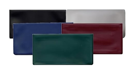 Easy Read Register Vinyl Checkbook Cover for Top Tear Personal Checks (Pack of 5 - Black, Blue, Green, Gray, Maroon)