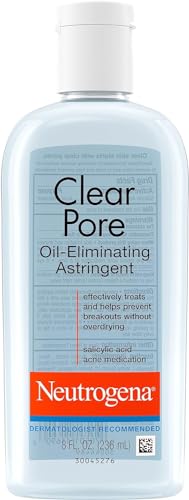 Neutrogena Clear Pore Oil-Eliminating Facial Astringent with 2% Salicylic Acid Acne Medication and Witch Hazel, Pore Clearing Treatment for Acne-Prone