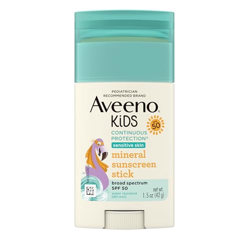 Aveeno Kids Continuous Protection Zinc Oxide Mineral Sunscreen Stick for Sensitive Skin, Face & Body Sunscreen Stick for Kids with Broad Spectrum SPF