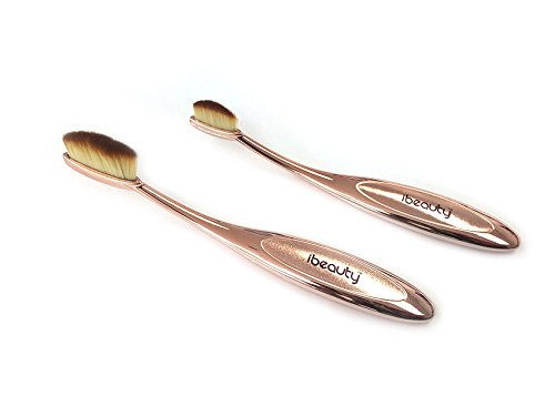 iBeauty 2pc Mermaid Oval Eye Shadow Liner Brow Cosmetic Makeup Brush Tool Set Rose Gold Color (RG eye set)