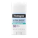 Neutrogena Ultra Sheer Dry Touch SPF 50 Mineral Sunscreen Stick for Sensitive Skin, Zinc Oxide, Body & Face Sunscreen with Vitamin E, No White Residue