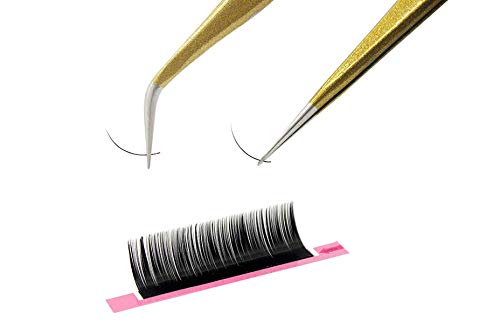 Tvoip 2 Pcs Gold Stainless Steel Tweezers for Eyelash Extensions, Straight and Curved Tip Tweezers Nippers, False Lash Application Tools