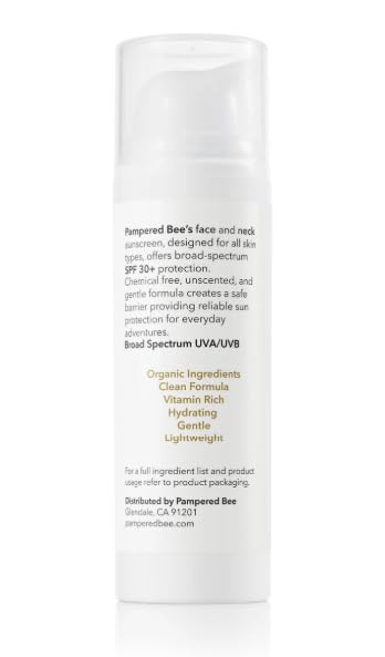 Pampered Bee Kids Mineral Sunscreen, SPF 30, Broad Spectrum UVA/UVB Protection, Non-Nano Zinc Oxide, for All Ages, Clean Formula, Face and Neck, 1.7