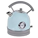 West Bend Electric Kettle Retro-Styled Stainless Steel 1500 Watts with Auto-Shutoff & Boil-Dry Protection, 1.7-Liter, Blue