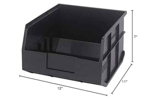 Quantum Storage K-SSB425BK-3 3-Pack Stackable Plastic Shelf Bin, 12" x 11" x 7", Black