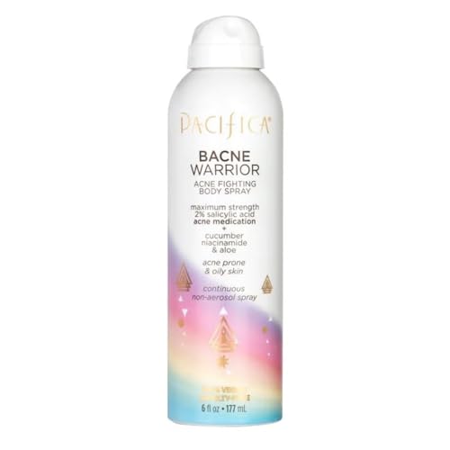 Pacifica Bacne Warrior - Bacne Salicylic Acid Spray, Back Acne Treatment Spray with 2% Salicylic Acid, Niacinamide, and Aloe, Body Acne Warrior