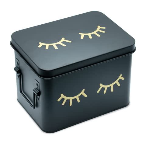 AQ Matte Black & Gold Metal Storage Box - Removable Tray, Multipurpose Tin with Secure Lid for Cosmetics, Makeup, Toiletries, First Aid - Cute First…