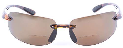 "Lovin Maui" Wrap Around Non-Polarized Version Nearly Invisible Line Bifocal Sunglasses (Tortoise, 2.0)