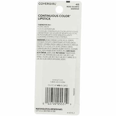 CoverGirl Continuous Color Lipstick, Rose Quartz 415, 0.13-Ounce Bottles (Pack of 2)