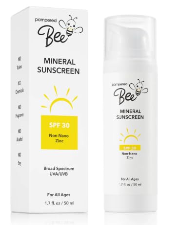 Pampered Bee Kids Mineral Sunscreen, SPF 30, Broad Spectrum UVA/UVB Protection, Non-Nano Zinc Oxide, for All Ages, Clean Formula, Face and Neck, 1.7