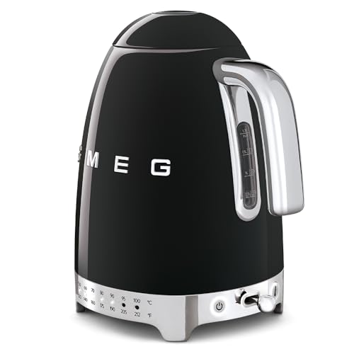 SMEG 7-Cup Variable Temperature Electric Kettle - Retro Style Aesthetic with Advanced Technology - Stainless Steel, 1400W, 120V, 360° Swivel Base…
