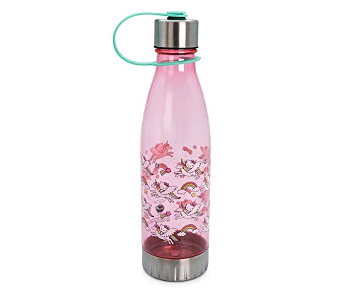 Silver Buffalo Sanrio Hello Kitty Unicorn Rainbow Toss Plastic Water Bottle With Screw-Top Lid | Large Sports Jug For Gym, Work | Holds 20 Ounces