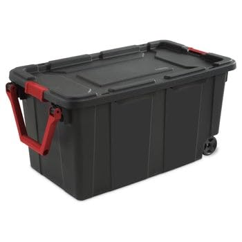 40 Gallon Wheeled Industrial Tote Plastic Storage Bin Black Set of 2