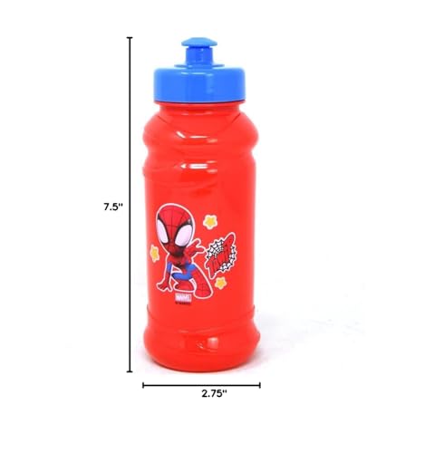 Zak Designs Spidey & Friends 16oz Water Bottle - Cool Kids Red Pull-Top Bottle with Marvel Spider-Man Design for Sports, School & Playtime - Easy