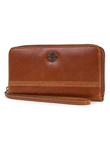 Timberland Women's Leather Rfid Zip Around Wallet Clutch With Wristlet Strap, Cognac (Buff Apache), One Size