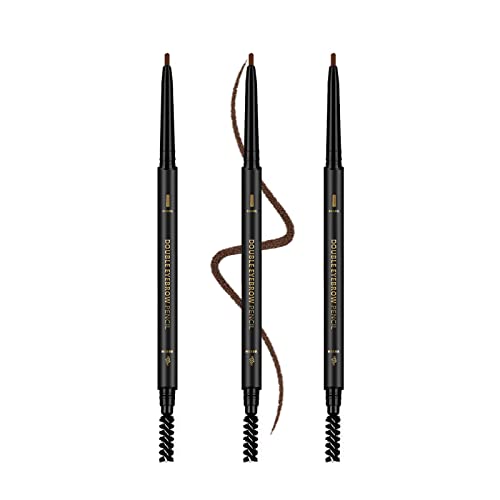 3 Pcs Waterproof Eyebrow Pencil Dark Brown, Premium Eye Brow Pencil Brn with Spoolie Brush, Longwearing for Perfect Brows, Professional, Precision