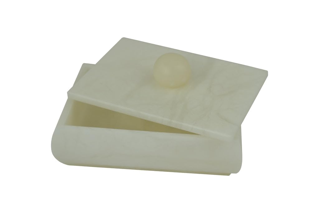 3starimex = aliases) Handcarved Alabaster Stone Jewlrey Box Imported from Italy 6" Wide in Cream