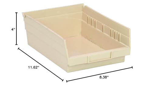 Quantum Storage Systems QSB107IV 20-Pack 4" Hanging Plastic Shelf Bin Storage Containers, 11-5/8" x 8-3/8" x 4" , Ivory