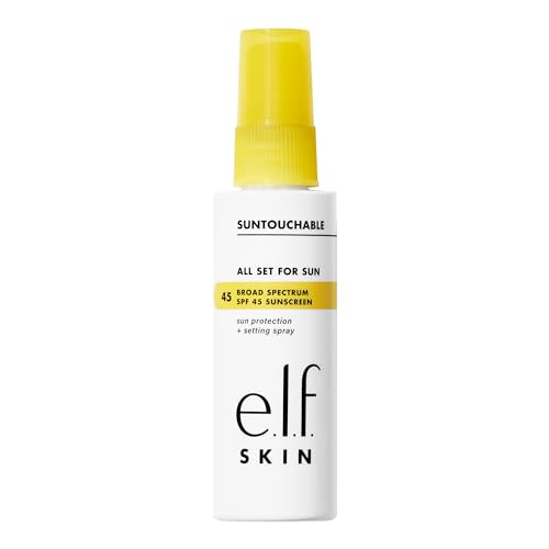 e.l.f. SKIN All Set For Sun SPF 45 Setting Spray, Clear Makeup Setting Mist + Sunscreen, Weightless SPF Face Protection & Makeup-Locking Spray, Vegan