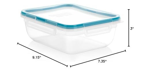 Snapware Total Solution 8.5-Cup Plastic Food Storage Container with Lid, 8.5-Cup Rectangular Meal Prep Container, Non-Toxic, BPA-Free Lid with 4…