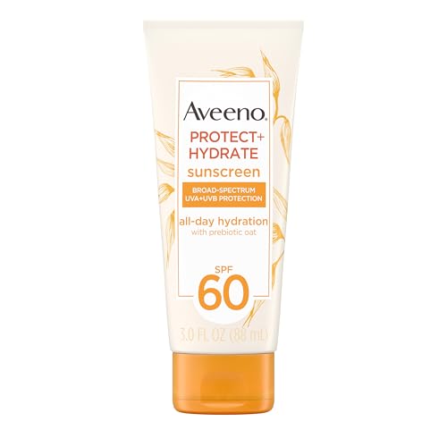 Aveeno Protect + Hydrate Moisturizing Body Sunscreen Lotion with Broad Spectrum SPF 60 & Prebiotic Oat, Weightless & Refreshing Feel, Paraben-Free