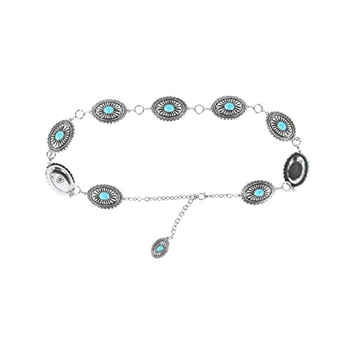 ARIAT Women's Center Stone Concho Lobster Claw Clasp Belt, Silver/Turq, X-Large