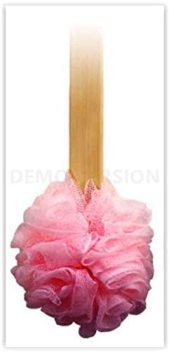 4pk 15" Long Wooden Handle Back Scrubber Bath Shower Mesh Sponge Exfoliating Body Brush Wash Nylon Puff Spa
