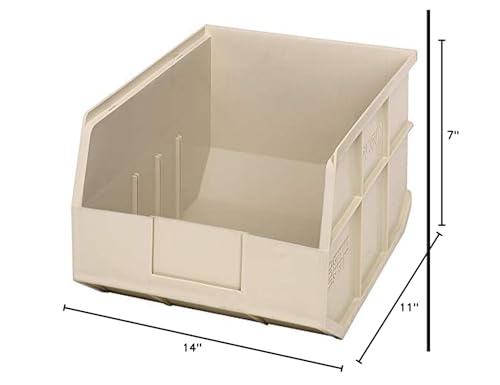 Quantum Storage K-SSB445IV-3 3-Pack Stackable Plastic Shelf Bin, 14" x 11" x 7", Ivory