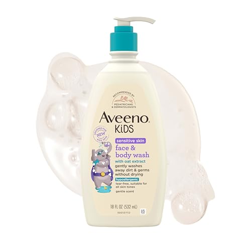 Aveeno Kids Sensitive Skin Face & Body Wash, Nourishing Oat Extract, Wash Away Dirt and Germs Without Drying, Kids Body Wash is Tear-Free