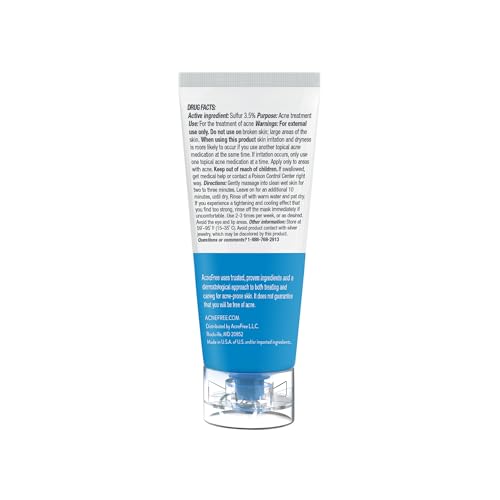 AcneFree Acne Clearing Mask, 3.5% Sulfur Acne Treatment, Absorbs Excess Oil and Unclogs Pores with Vitamin C, Bentonite, and Zinc, 1.7 Ounce