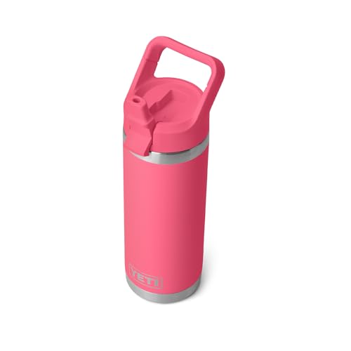 YETI Rambler 18 oz Bottle, Vacuum Insulated, Stainless Steel with Color Matching Straw Cap, Tropical Pink