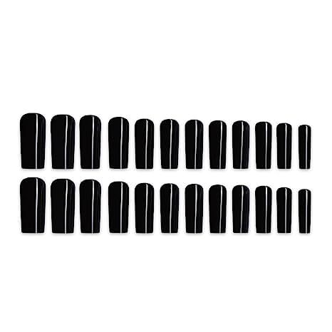 IMSOHOT 24Pcs Square Press on Nails Extra Long Squoval False Nails Black Fake Nails Full Cover Solid Color Acrylic Nails for Women
