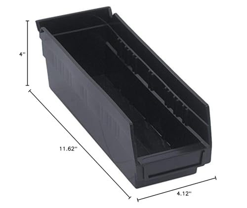 QUANTUM STORAGE SYSTEMS K-QSB101BK-10 10-Pack Plastic Shelf Bin Storage Containers, 11-5/8" x 4-1/8" x 4", Black