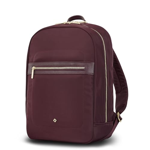 Samsonite Mobile Solutions 2 Essential Backpack - Work & Commuter Backpack with Padded Laptop Compartment, Front Zip Pocket with Key Leash, Water Bottle Sleeve, StackIt™ Strap - Merlot