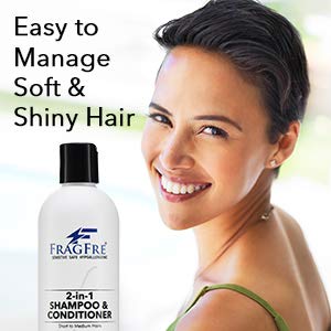 FRAGFRE 2 in 1 Shampoo and Conditioner 12 oz - Fragrance Free Conditioning Shampoo for Short to Medium Hairs - Color Safe Wash and Go - Sulfate Free