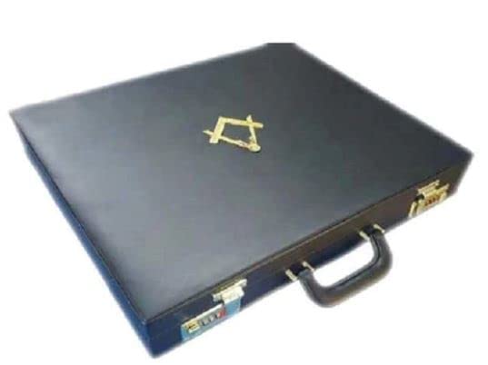 Masonic Regalia MM/WM Mason Apron Hard Case/Briefcase with Yellow Compass (Leather, MM/WM Case)