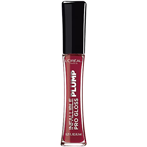 L'Oreal Paris Infallible Pro Gloss Plump Lip Gloss with Hyaluronic Acid, Long Lasting Plumping Shine, Lips Look Instantly Fuller and More Plump, Ruby