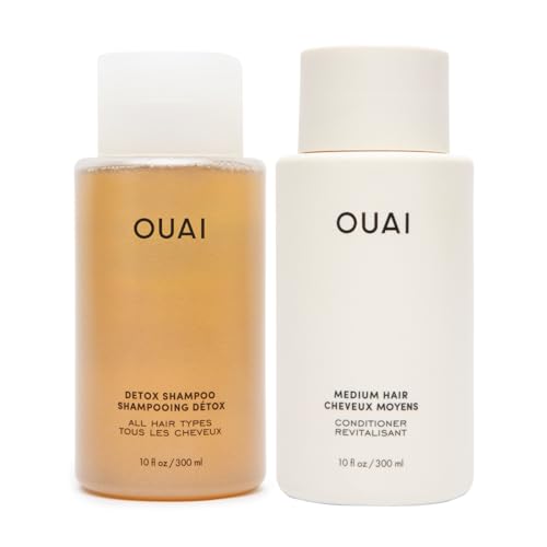 OUAI Detox Shampoo & Medium Hair Conditioner Bundle - Clarifying Shampoo for Build Up, Dirt, Oil, Product and Hard Water & Hydrating Conditioner