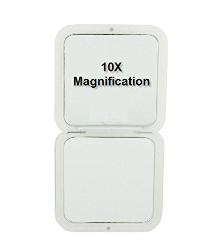 SKÖN lifestyle - Missy 10X/1X Personal Compact Glass Mirror - Strong 10X magnification and traditional 1X mirror, Full 180 degree opening, Effortless