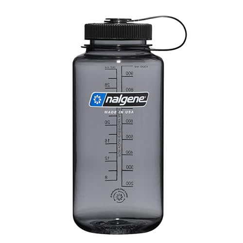 Nalgene Leak Proof Tritan BPA-Free Water Bottle - 32 oz Wide Mouth - Made in the USA for Outdoor Use & Daily Hydration (Grey w/Black Lid)