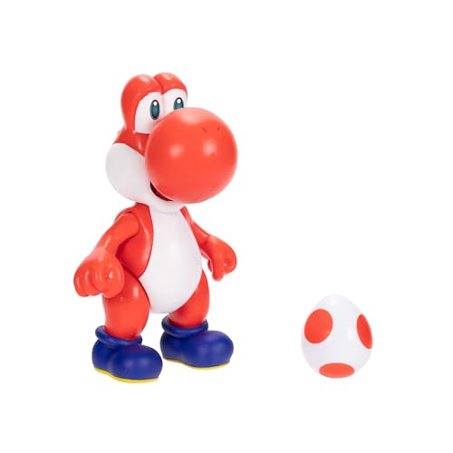 Nintendo Super Mario 4-Inch Red Yoshi Poseable Figure with Red Egg Accessory. Ages 3+ (Officially licensed)