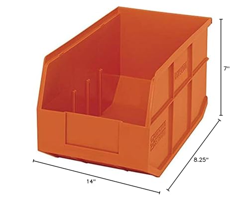 Quantum Storage K-SSB443OR-4 4-Pack Stackable Plastic Shelf Bin, 14" x 8-1/4" x 7", Orange